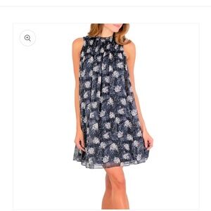 Joie Limited Edition Sleeveless Sheer Overlay Mini Dress Baltic Print Blue S